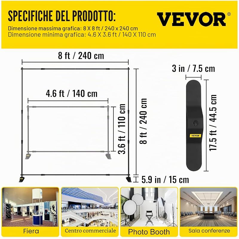 Banner Stand 2.4 x 2.4m Supporto Sfondo Studio Fotografico Kit Supporto Fondale Background Portatile Supporto Stativo Da Studio Con 4less — foto 7 di 8