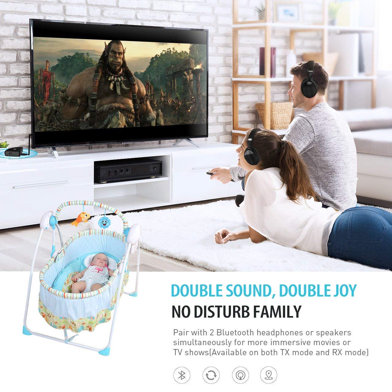 Blufree Bluetooth 4.2 Transmitter Receiver, 2-in-1 aptX Low Latency Wireless 3.5mm Audio Bluetooth AUX Adapter for TV / PC / MP3 / MP4, Home Sound System / Headphones / Speakers, Paired 2 Bluetooth Devices at Once (Volume Control)