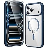 FNTCASE for iPhone 17 Pro-Max Case: Clear Magnetic Phone Cases with Screen Protector Compatible with Magsafe Slim Anti Yellowing Rugged Shockproof Protective Transparent Cell Phone Cover (B-Blue)