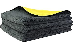 PROJE' Proje Premium Car Care - Large Microfiber Drying Towel - 800 GSM Car Drying Cloth - Super Absorbent - Scratch Free and Lint Free - Wont Bleed - One Pass Drying Towel - 16"x24" Gray/Yellow 3-Pack