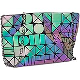 Geometric Lattice Luminous Purse Chain Crossbody Clutch Purses Tote Handbags Holographic for Women