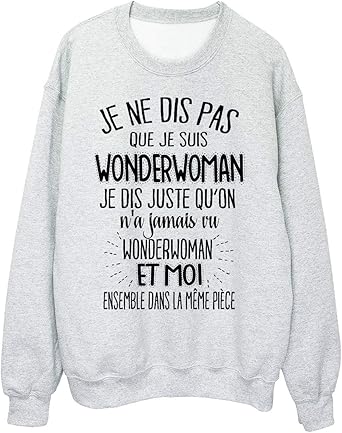 Sweat Shirt Humour Citation On N A Jamais Vu Wonderwoman Et Moi Dans La Meme Piece Ref 40 Amazon Fr Vetements Et Accessoires