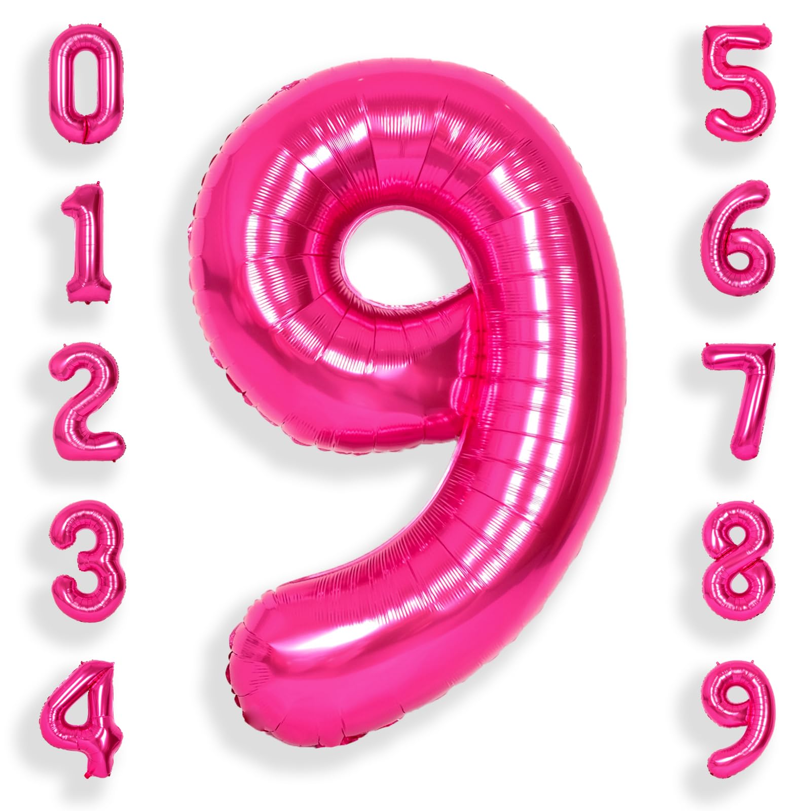 Photo 1 of SUWEN 40 Inch Hot Pink Large 9 Number Balloons Big Foil Helium Number Balloons 0-9 Jumbo Happy 9th Mylar Birthday Party Decorations for Girl Anniversary Party Supplies