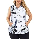 Tanst Sky Womens Plus Size Golf Polo Shirt Loose Fit Sleeveless Zip Up Workout Tank Tops with Pocket