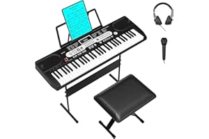 IDEALHOUSE61-Key Portable Electronic Keyboard for Beginners with Headphones, Pedal, Microphone, x-Stand, Stool, Sheet Music H