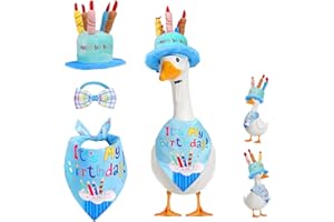 WANOCEAN Porch Goose Outfits,Happy Birthday Outfits Set with Cake Hat & Bow-Tie,White Elephant Gift for Christmas Stocking Stuffers,Porch Cement Goose Costume Fit 17"- 23" Geese for Outdoor Garden Yard Decor