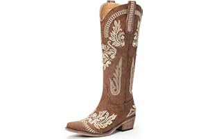 Dixhills Cowboy Boots for Women - Wide Calf Knee High Cowgirl Boots, Glitter Sparkly Rhinestone Western Country Boots with Classic Embroidery, Pointed Toe Pull On Zipper Retro Boots