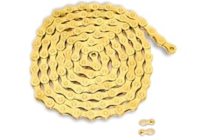 TAILCLE Single/6/7/8/9/10 Speed Bike Chain, Bike Chain for Road Mountain Racing Cycling E-Bike MTB Silver/Gold (Gold 6/7/8 Speed)