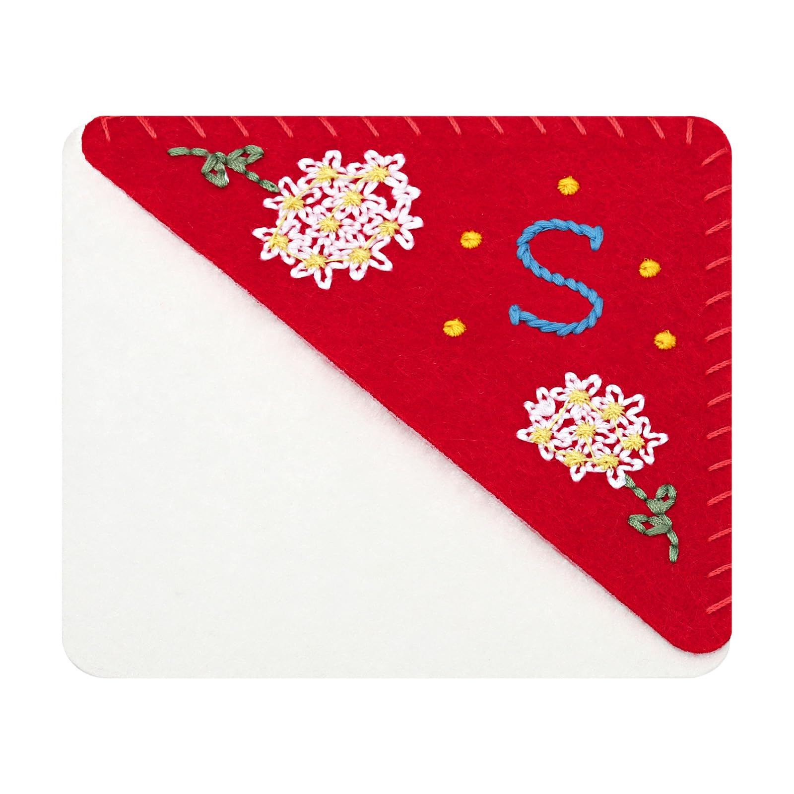 PATIKIL Personalized Embroidered Corner Bookmark, Flower Felt Stitched Triangle Book Mark Hand Floral Page Marker for Women Men Reading Lovers Teachers DIY, Red, Letter s