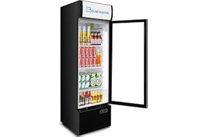 Bluelinecool Commercial Refrigerators 9 Cu.Ft Upright Merchandiser Drink Cooler – Glass Door Beverage Fridge with LED Light, Adjustable Shelves, Lock Wheels – Display Refrigerator for Beer, Bar, Shop