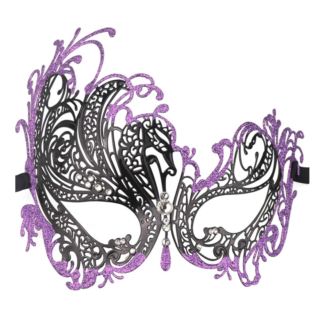 Coddsmz Masquerade Mask Metal Venetian Party Mask with Rhinestones, M, Black Purple