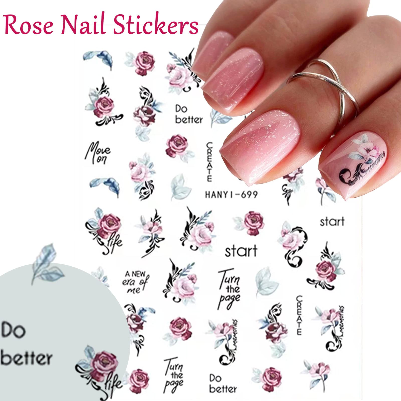Baoximong 9 Sheets Flower Nail Art Stickers Decals 3D Self-Adhesive Nail Decals Spring Floral Nail Art Supplies Charming Daisy Leave Peony Nail Accessories for Women Nail Decorations Design - Image 3