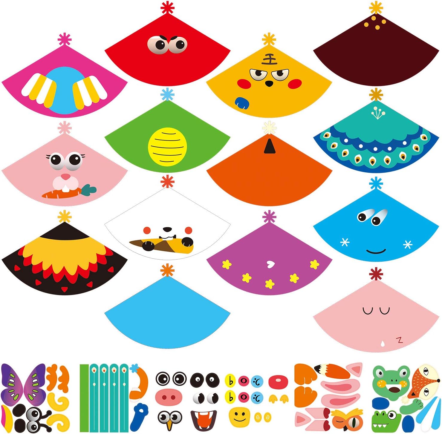 14 Pieces Party Cone Hats Kit DIY Animal Paper Hats with for Birthday Party Baby Shower Celebration, Fun Hats Making Activity for Kids: Toys & Games