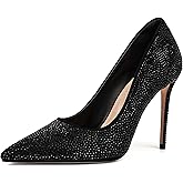 feetquake Womens Dress Shoes Stiletto Rhinestone Heels Pumps Shoes Women Wedding Party Black Dress Shoes for Women Dressy Casual