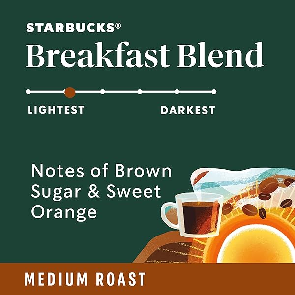STARBUCKS WHOLE COFFEE BEANS, MEDIUM ROAST HOT OR ICED COFFEE, BREAKFAST BLEND, 12 OZ ​