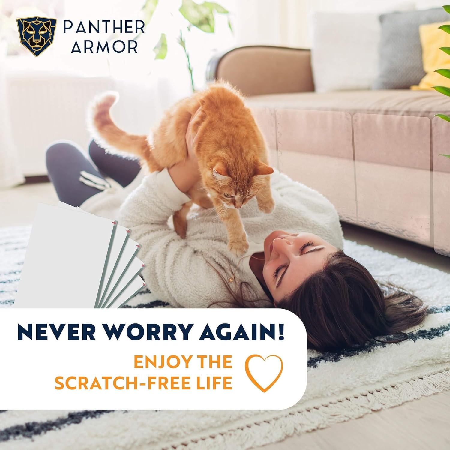 Panther Armor Cat Scratch Deterrent Tape – 8(Eight)-Pack – Double Sided Anti Cats Scratching Sticky Tape – 4-Pack XL 16”L 12”W + 4-Pack Large 17”L 10”W Furniture Protectors – Clear Training Tape : Pet Supplies