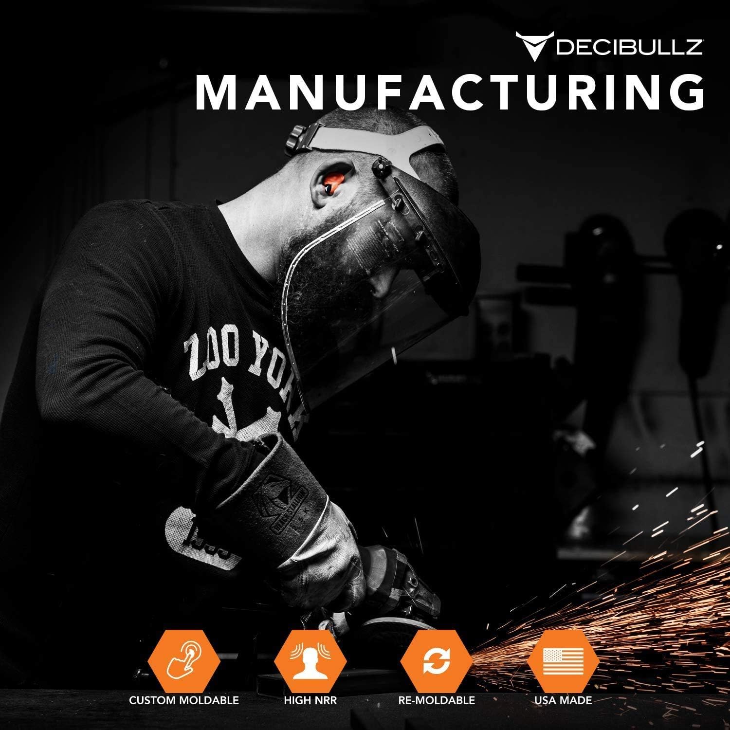 Decibullz - Custom Molded Earplugs, 31dB Highest NRR, Comfortable Hearing Protection for Shooting, Travel, Swimming, Work and Concerts (Orange): Health & Personal Care