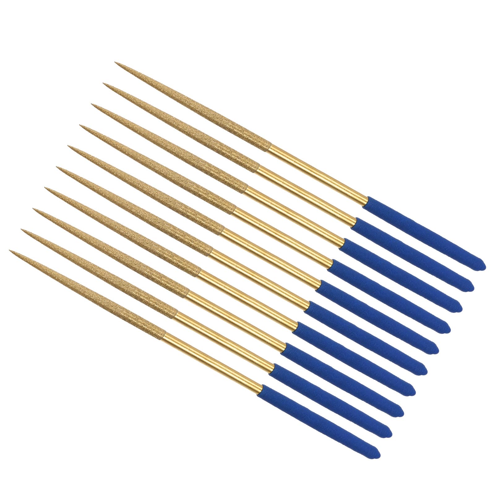 CoCud Diamond Coated Needle File, | 5mm Shank 180mm Length|, Titanium Coated Round Files Sharpening Tool - (Applications: for Metal Glass Stone), 10-Pieces