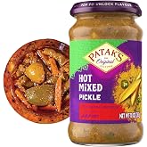 Patak&rsquo;s Hot Mixed Pickle - Authentic Indian Relish w/Mangoes, Carrots, Limes, Chili Peppers &amp; Aromatic Spices -Perfect for Sandwiches, Salads &amp; Cold Meats - Vegan Spicy Pickle - 10oz Jar (Pack of 1)
