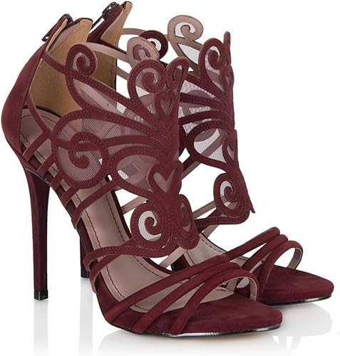 burgundy caged heels