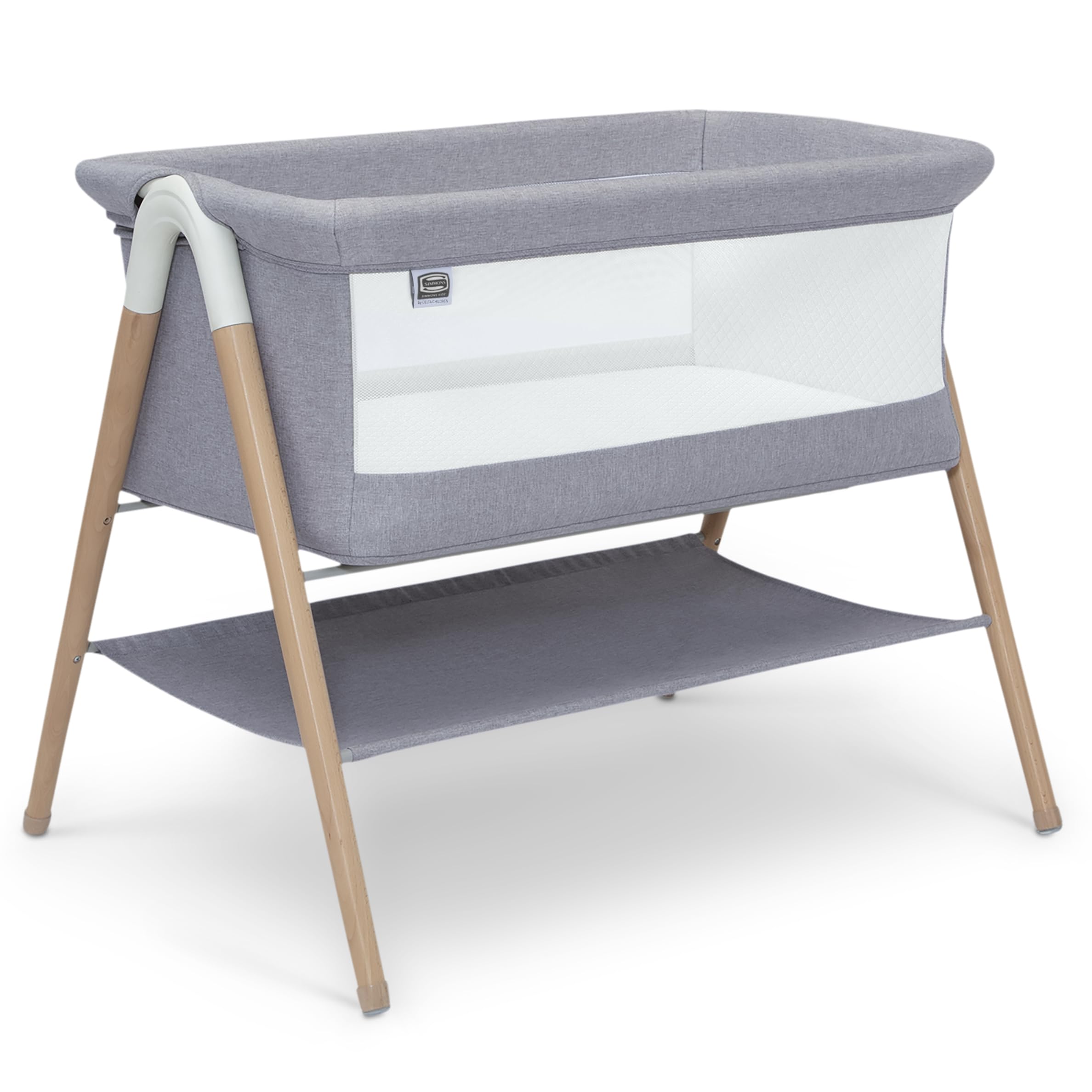 Photo 1 of Simmons Kids Koi by The Bed Bassinet with Breathable Mesh and Natural Beechwood Legs, Dove Grey