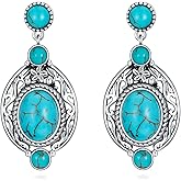 Genuine Turquoise Dangle Vintage Earrings, Sterling Silver Boho Native American Western Jewelry for Women