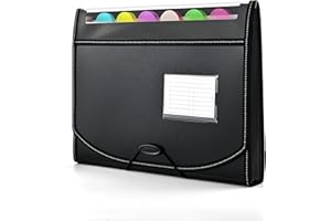 XRUNMIX 12-Pocket-Expanding File-Folder,Accordion-File-Organizer, A4/US Letter Size Paper Receipt Organizer Accordian Filing Folders (Black-C-12 Pockets)