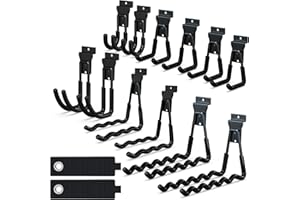 laofeei Slatwall Hooks 14PC, Slatwall Accessories, Slat Wall Hanging Hooks and Hangers 5 Sizes with Extension Cord Organizer, Proslat Accessories for Organizing Garden Tools(Black)