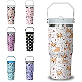 30 oz Corgi Coffee Tumbler with Handle and Straw, Dog Lovers Stainless Steel Insulated Cup with Flip Straw,Travel Coffee Mug Water Bottle,Christmas Birthday Mothers Day Gifts for Women Animal Lovers