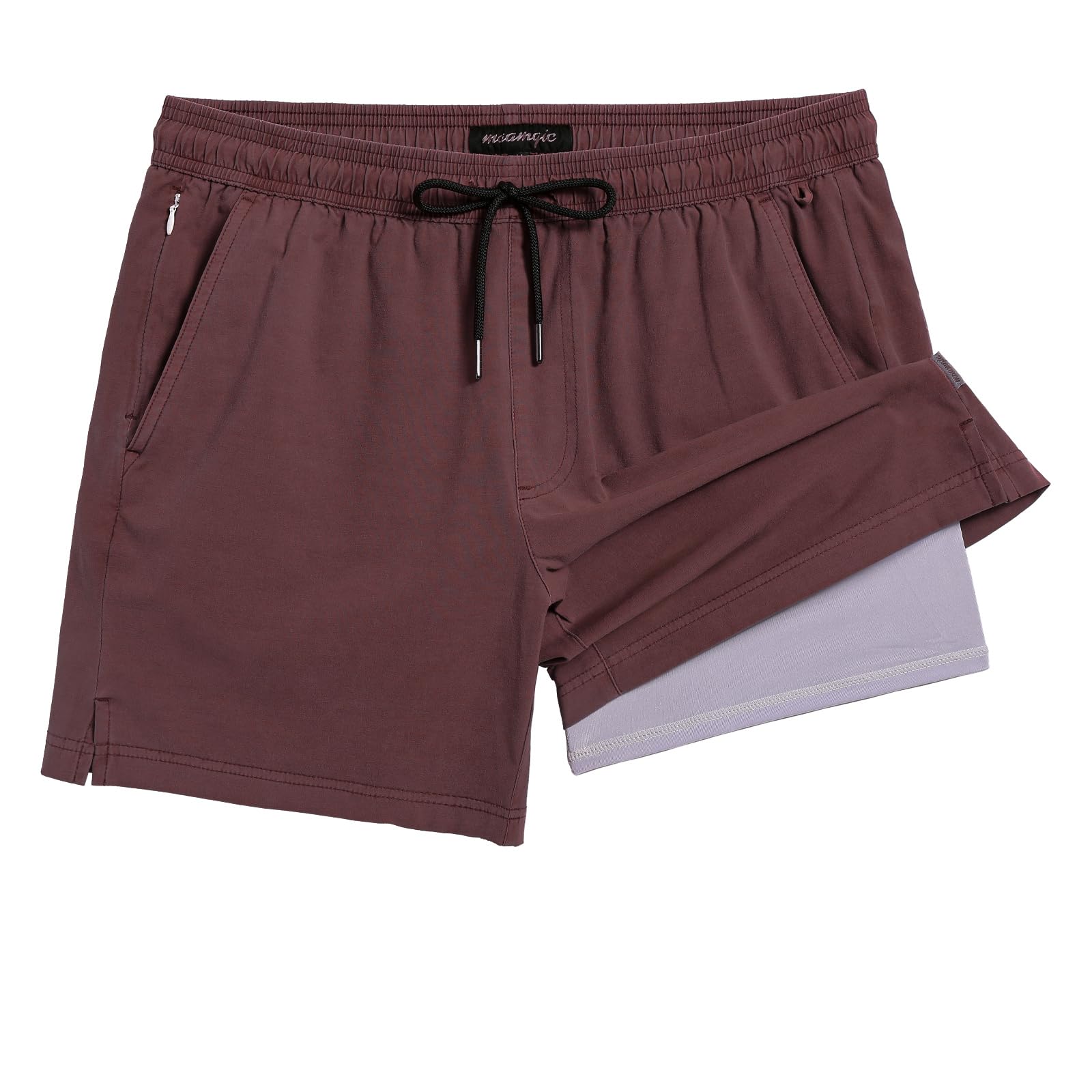 Photo 1 of maamgic Men's Swim Trunks with Compression Liner 5.5 inch Beach Shorts Quick Dry Bathing Suits with Zipper Pocket Rusty Red Large