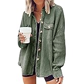 Leyoutx Womens Waffle Knit Shirt Button Down Long Sleeve Lightweight Slouchy Boyfriend Blouse Shacket Tops