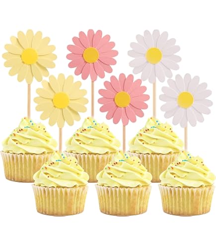 Diyxisk Topper Para Tartas 12 Pack Daisy Flower Paper Cups Topper Tarta, Decoracion Tartas Cumpleaños Party Decoration Kit De Decoración De Pasteles For Girls, Kids, Wedding, Amarillo