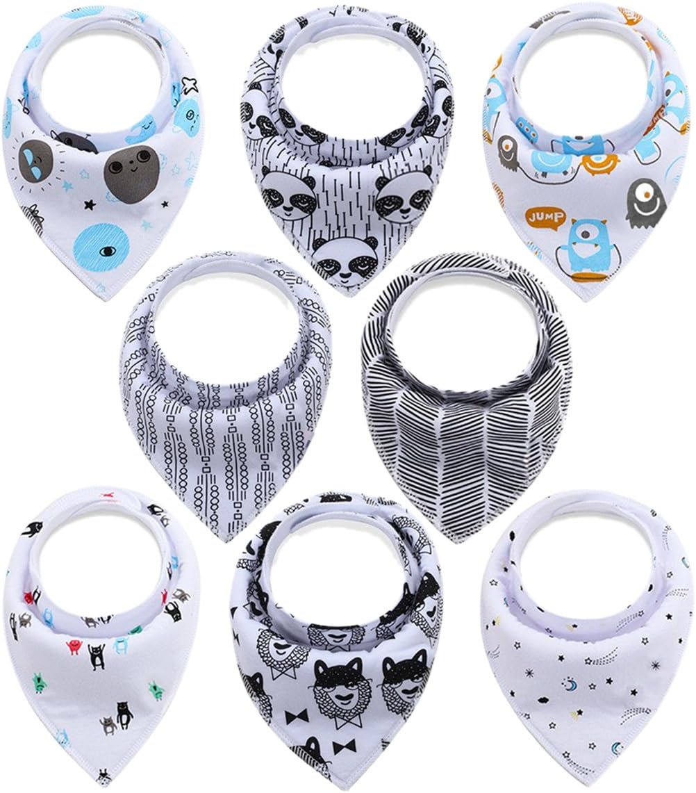 Baby Bandana Drool Bibs for Boys and Girls,100% Organic Cotton, Soft, Absorbent Unisex Bibs Bandana, 8 Packs Bibs Popular Baby Shower/Registry Gift Set