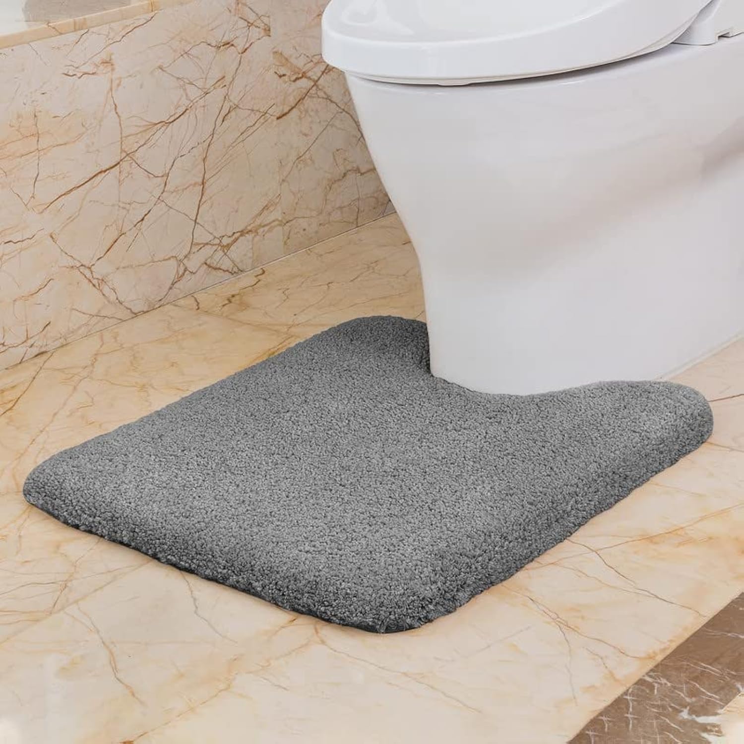 VANZAVANZU Non Slip Toilet Mat Thickened Pedestal Mat for Toilet Absorbent Ultra Soft Bathroom Toilet Rug Fluffy Microfiber Bath Mat, Quick-drying, Machine Washable - 50 x 60cm U Shape (Dark Gray)