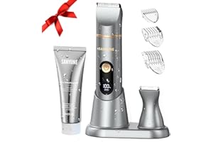 SANYUNE Bikini Trimmer for Women, Includes 2 Oz Skin Smoothing Shaving Gel 2-in-1 Electric Razor Shaver for Hair Removal IPX7 Waterproof for Pubic Underarm Legs Arm Body