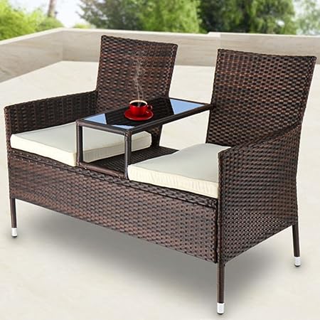 Ld Rotin Canape De Jardin Banc De Jardin Avec Table Banc Tete A Tete A Meubles De Jardin Banc Tete A Tete Amazon Fr Jardin