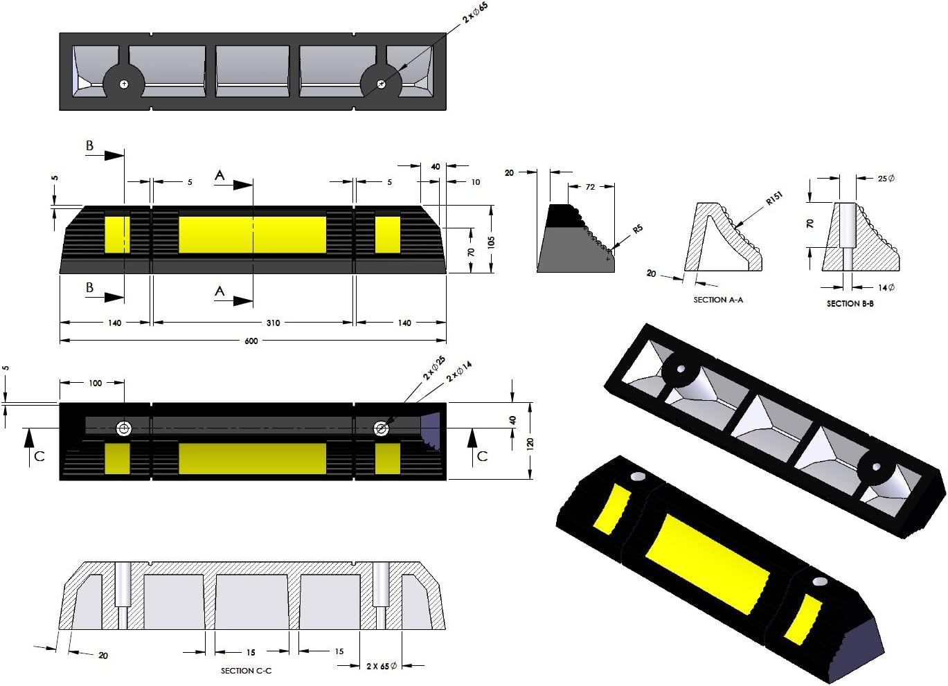SNS SAFETY LTD RWS-225x2 Rubber Parking Wheel Stop for Commercial and Domestic Car Parks and Private Garages - Image 5