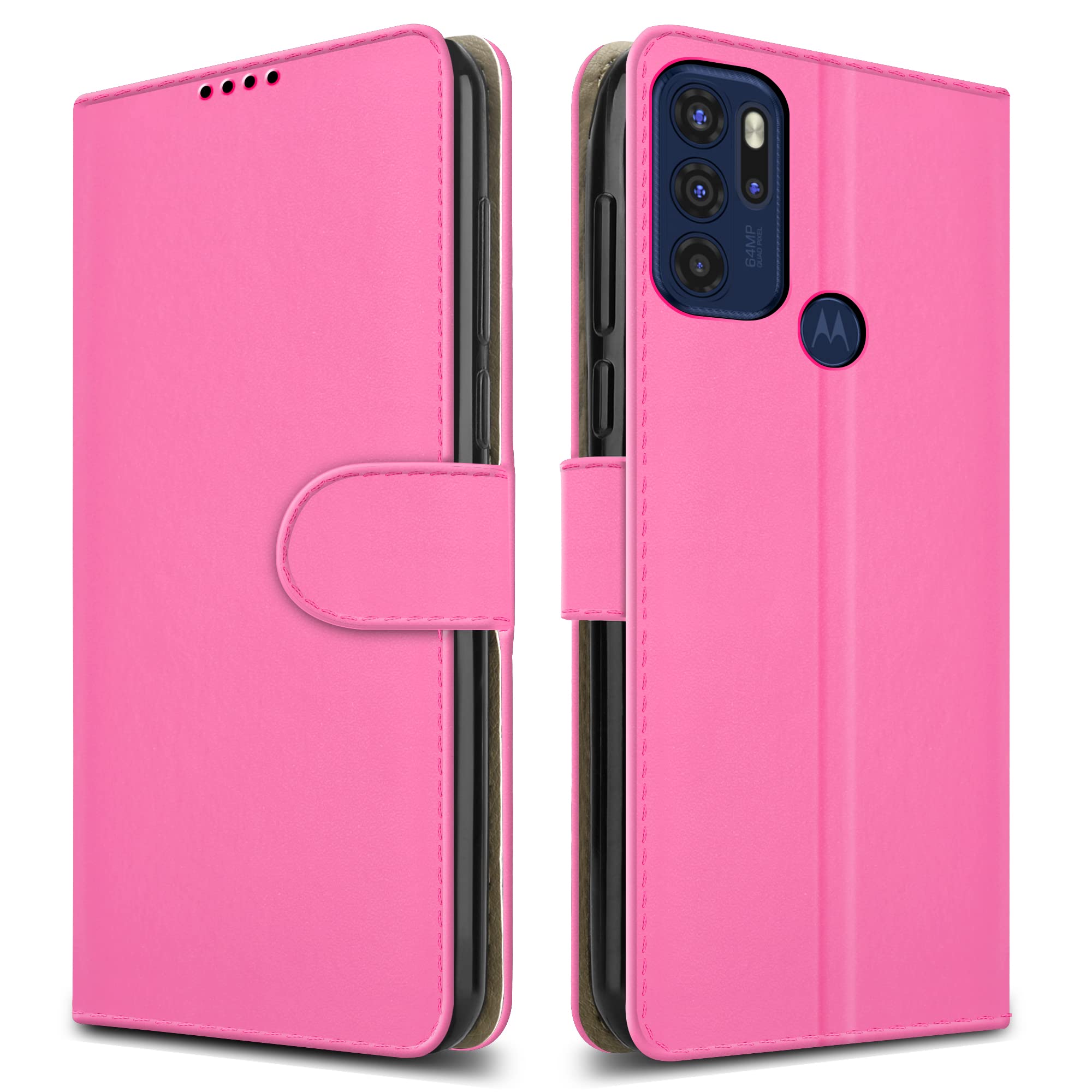 PIXFAB For Motorola Moto G60S Leather Phone Case, Magnetic Closure Full Protection Book Folio Design, Wallet Case Cover [Card Slots] and [Kickstand] For Motorola Moto G60S XT2133 - Pink