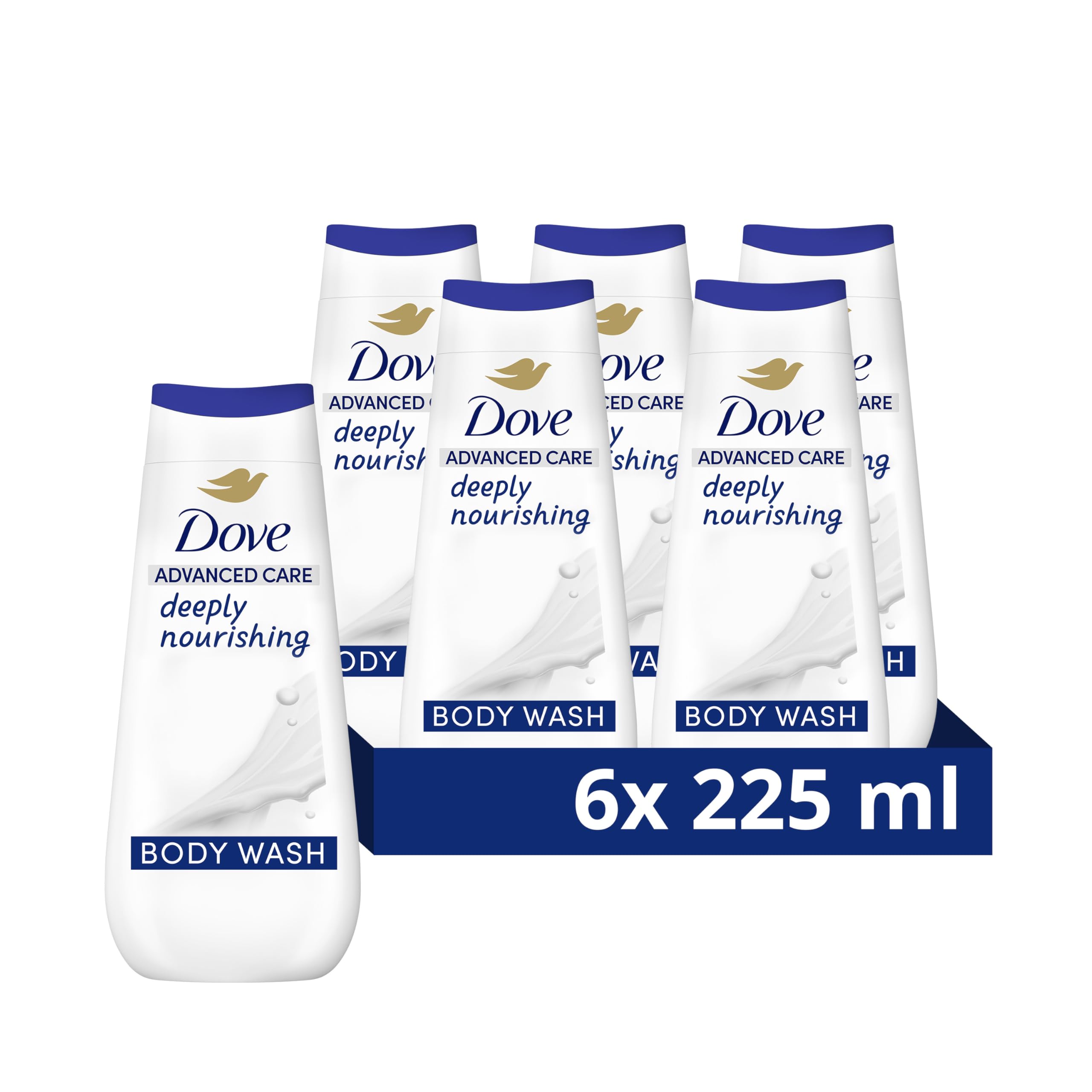 Dove Advanced Care Deeply Nourishing Body Wash Body Cleanser shower gel with skin-natural nutrients for instantly lotion-soft skin 6x 225 ml
