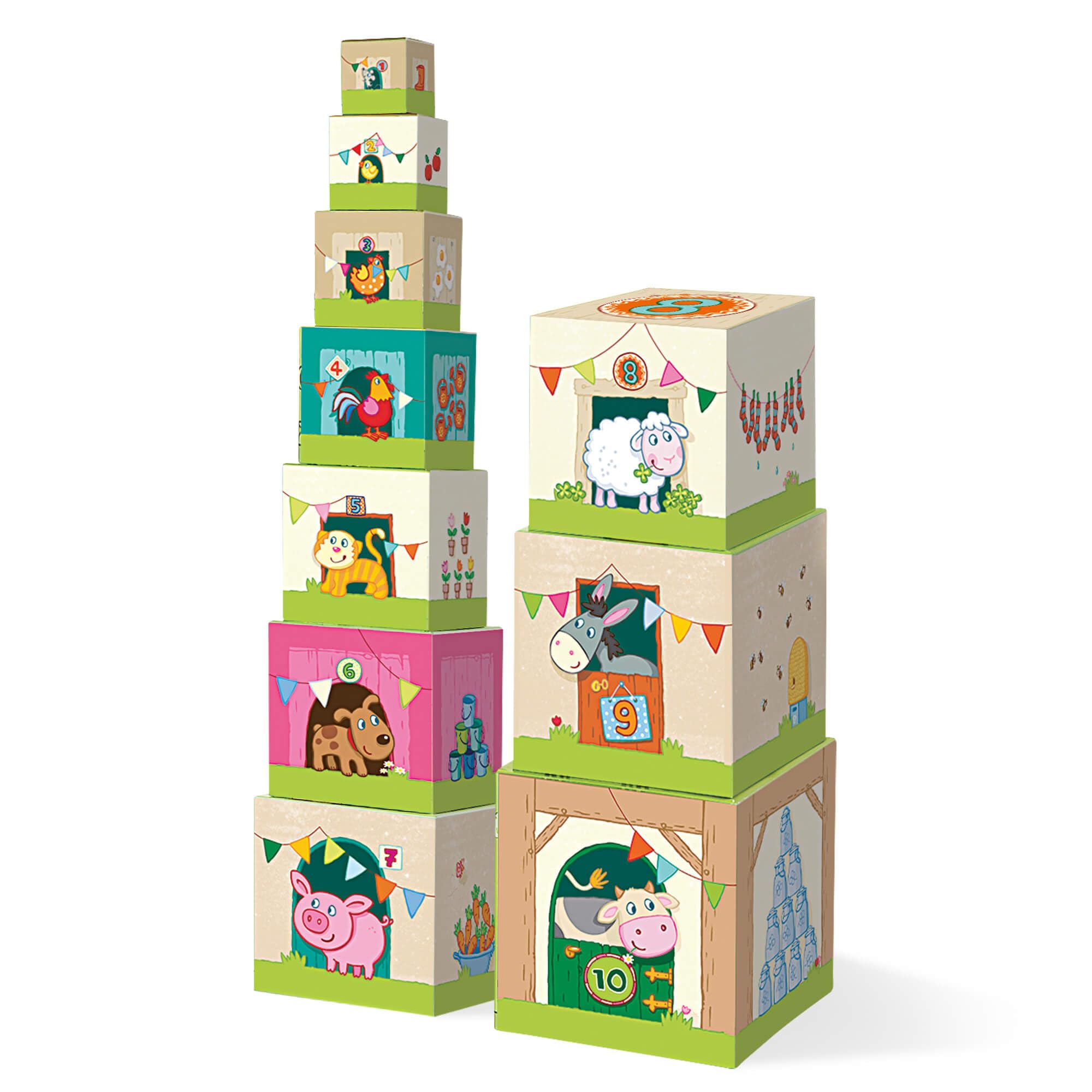 HABA Stacking Cubes on the Farm,multicolored, HB-300312