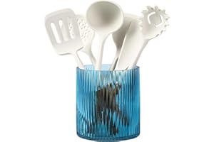 FERAHI Blue Utensil Holder, 6.3" Glass Kitchen Utensil Holder for Countertop, Large Cooking Utensil Holders for Kitchen Count