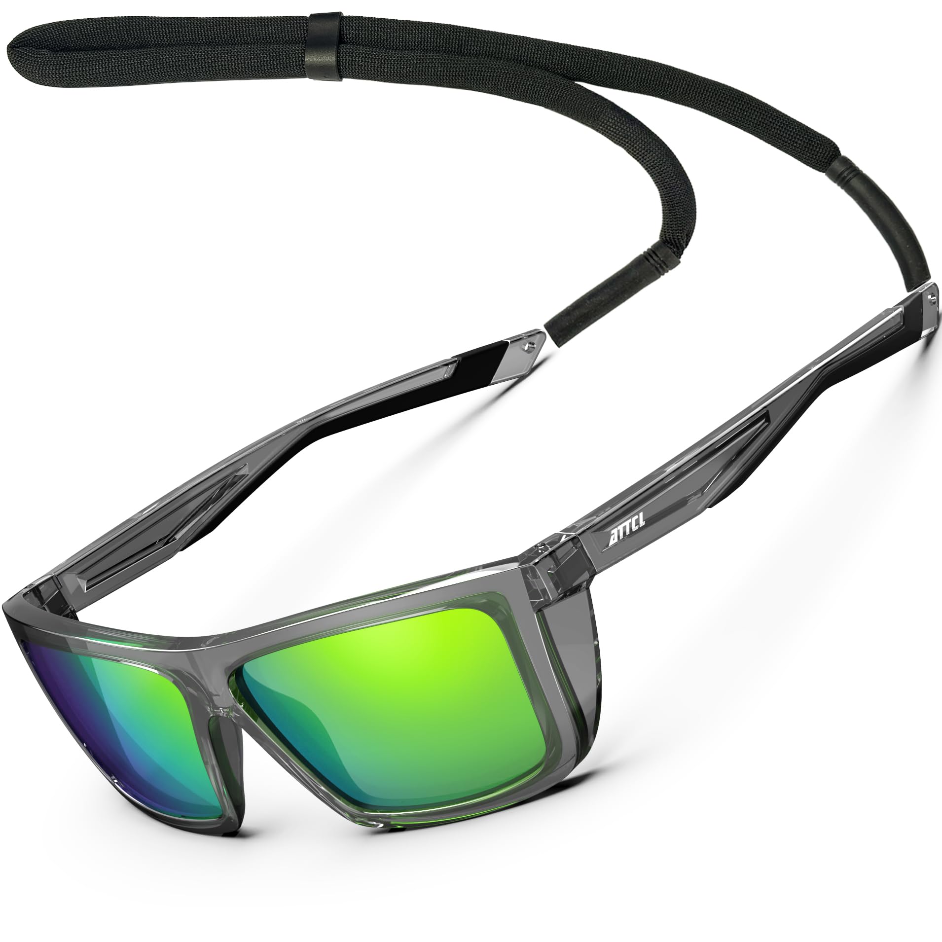 ATTCL Sports Polarized Sunglasses For Men Women Cycling Driving Fishing 99.99% UV Protection Sunglass 1124 C16-Cleargrey-Black-Green UV400 CAT 3 CE