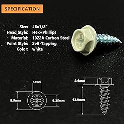Allkeen #8 x 1/2" Self-Tapping Gutter Screws White