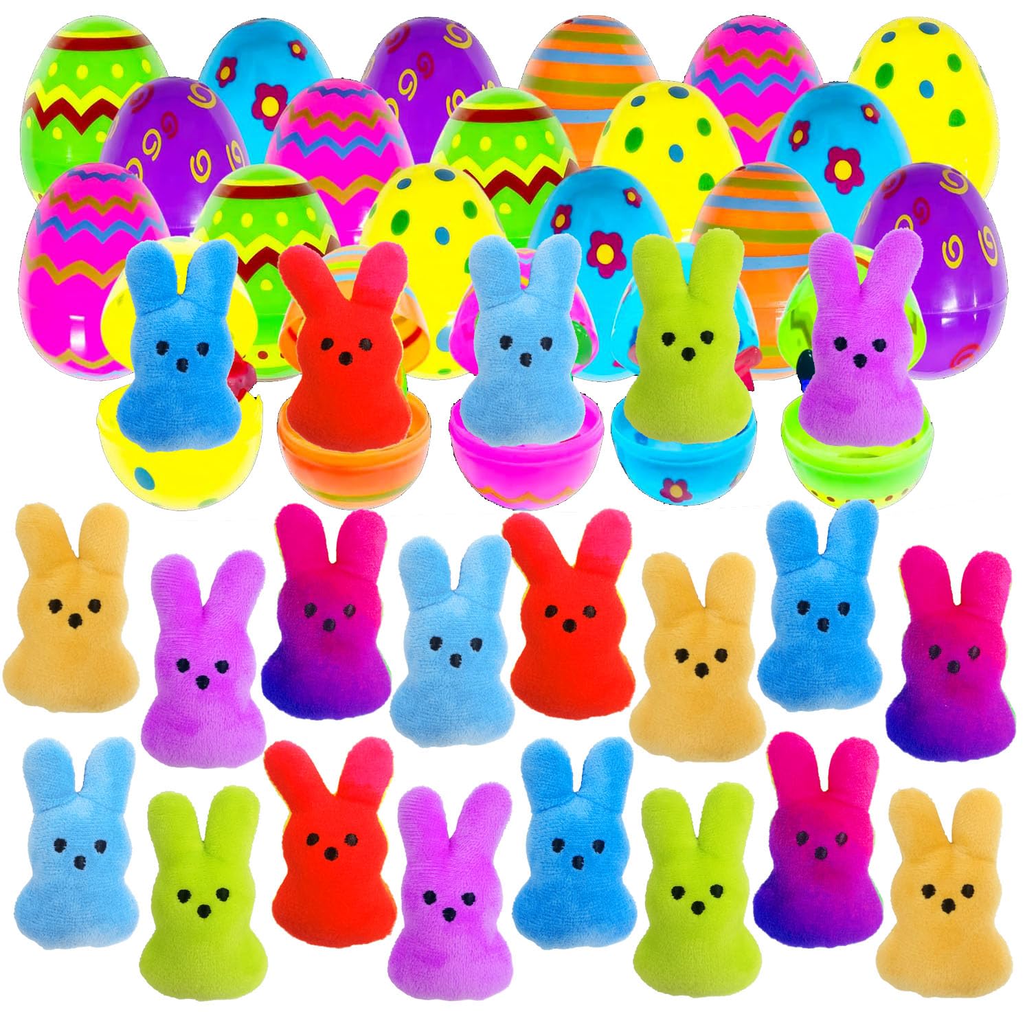 Photo 1 of 24 Pcs PreFilled Easter Eggs with Plush Bunny Toys Animals Keychain Decoration Stuffed Toy Great for Kids Boys Girls Toddler Easter Basket Stuffers Egg Fillers