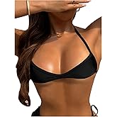 SHENHE Women's Micro Bikini Top Halter Neck Low Cut Mini Bikini Tie Back Sexy String Swimsuit Top