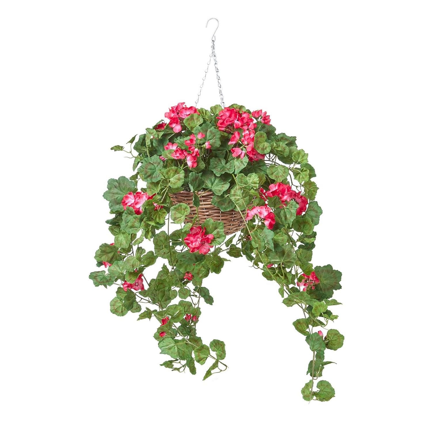 Homescapes Hängende Künstliche Blume Geranie im Weidenkorb, Große