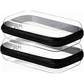 NovaHF 2PC Black Small Clear Hard Shell Zipper Case, Double Zippers Plastic Storage Box for Snacks Makeup Toiletries & Cosmetic Tools