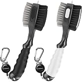 THIODOON Retractable Golf Club Cleaner Brush 2 Pack with Carabiner SpikeComfortable Grip Groove Cleaner Ideal Golf Gifts for Men Black White