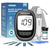 Medilax Blood Glucose Monitor Kit, Blood Sugar Testing Kit with 100 Strips | Glucometer with 100 Test Strips &amp; 100 Lancets &amp; Lancing Device, No Coding, 500 Storage, Diabetes Testing for Home Use