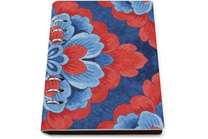 Oxford Blue Red Floral Flowers Ring Binder Notebook, Refillable Faux Leather A5 Loose Leaf Notebook, Waterproof Lay Flat Jour